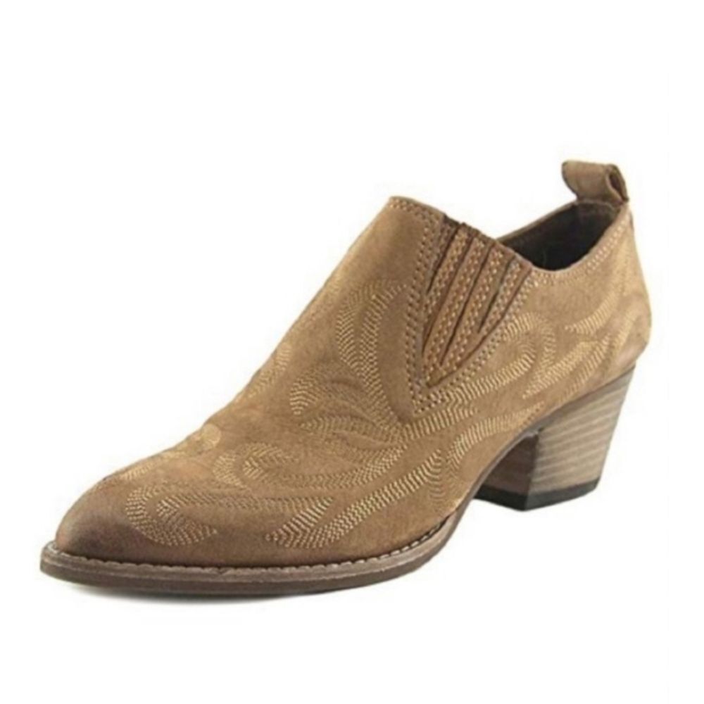 Dolce Vita Samson Tan Leather Ankle Boots Booties Embroidered Detail, Sz 9